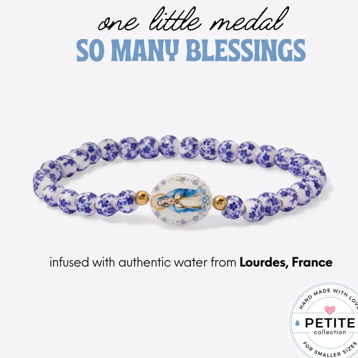 Petite Holy Water Miraculous Mary Porcelain Bracelet- Waterproof Gold