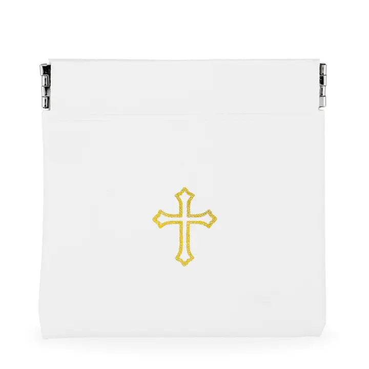 Vinyl Rosary Pouch Squeeze Top Gold Cross Imprint (Multiple Options)