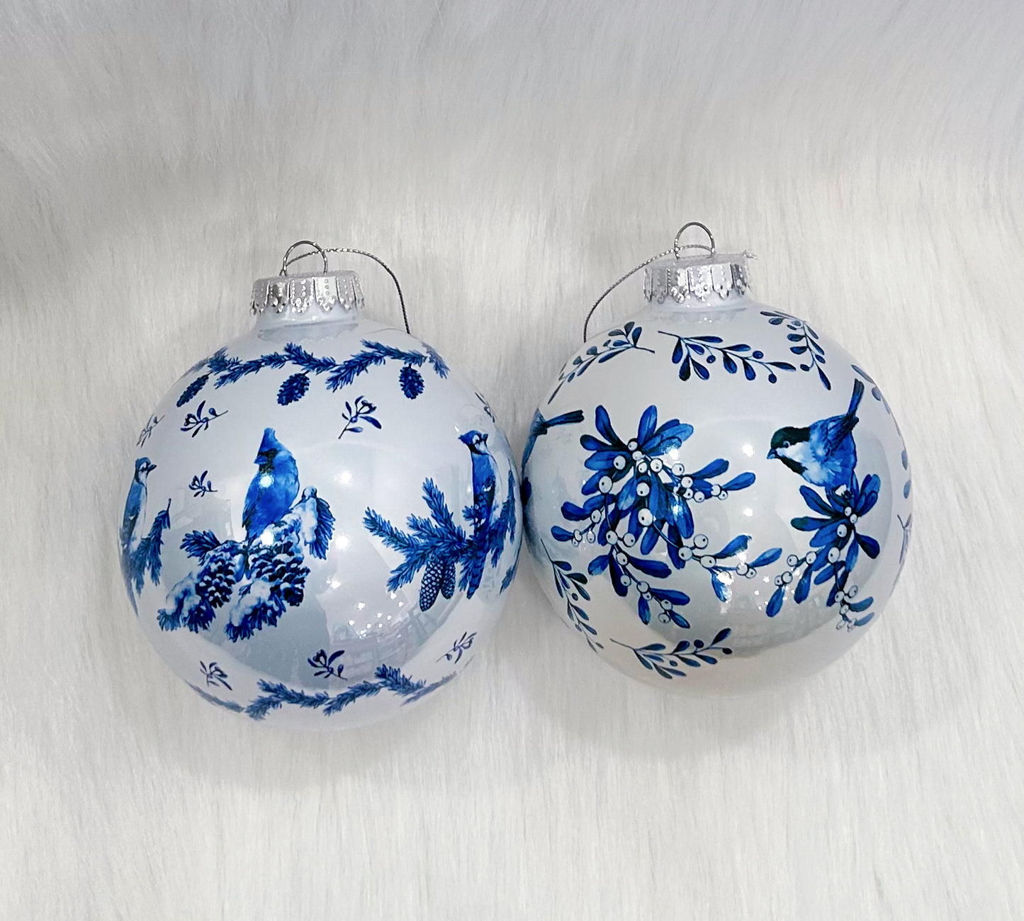 Glass Blue Bird Ball Ornament