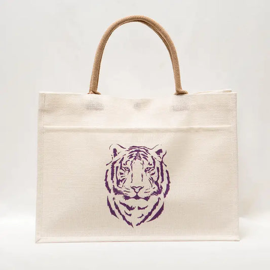 Easy Tiger Jute Pocket Tote- Purple