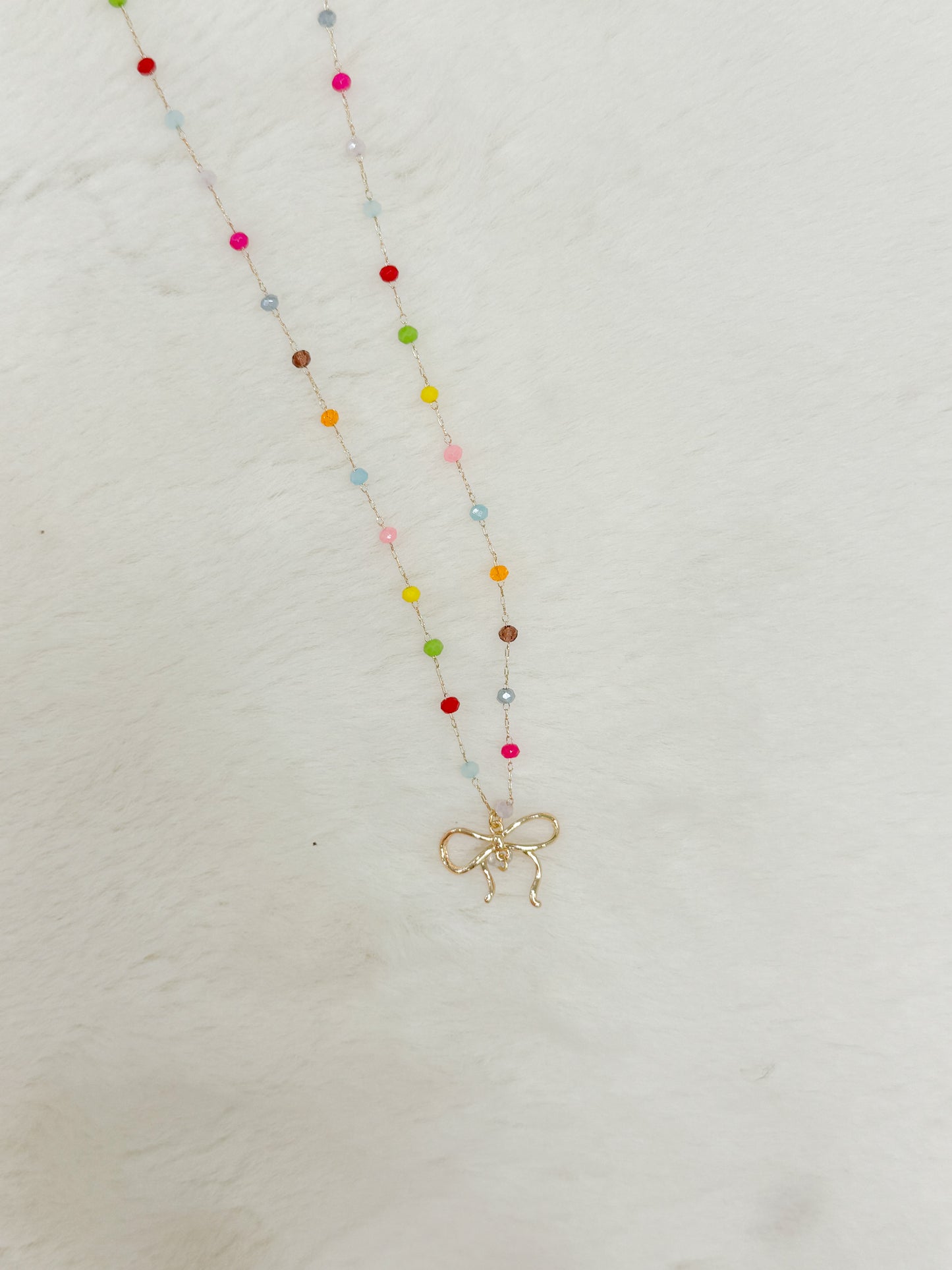 Rainbow Skies Bow Charm Beaded Chain Colorful Necklace