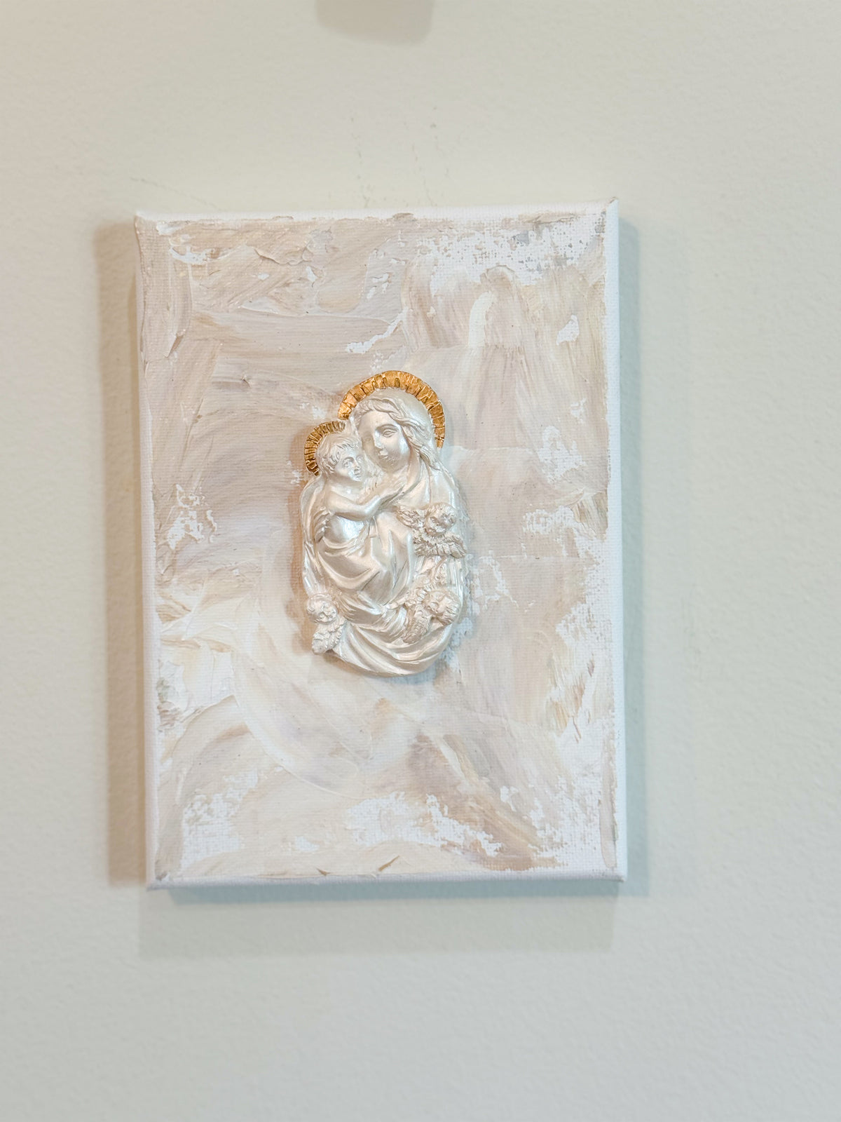 Madonna & Child on 7x5 Light Pink Canvas