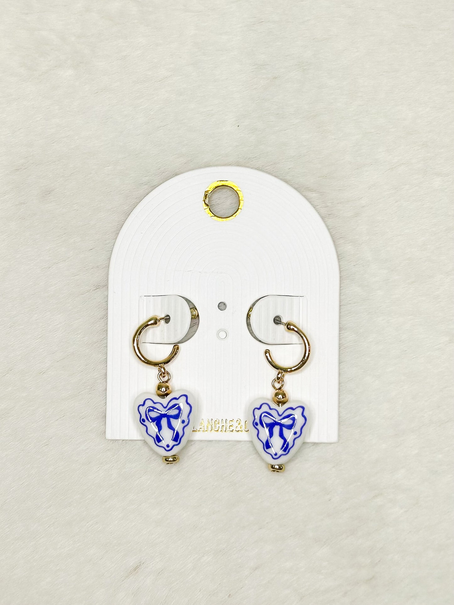 Blue Bow Heart Dangle Earrings