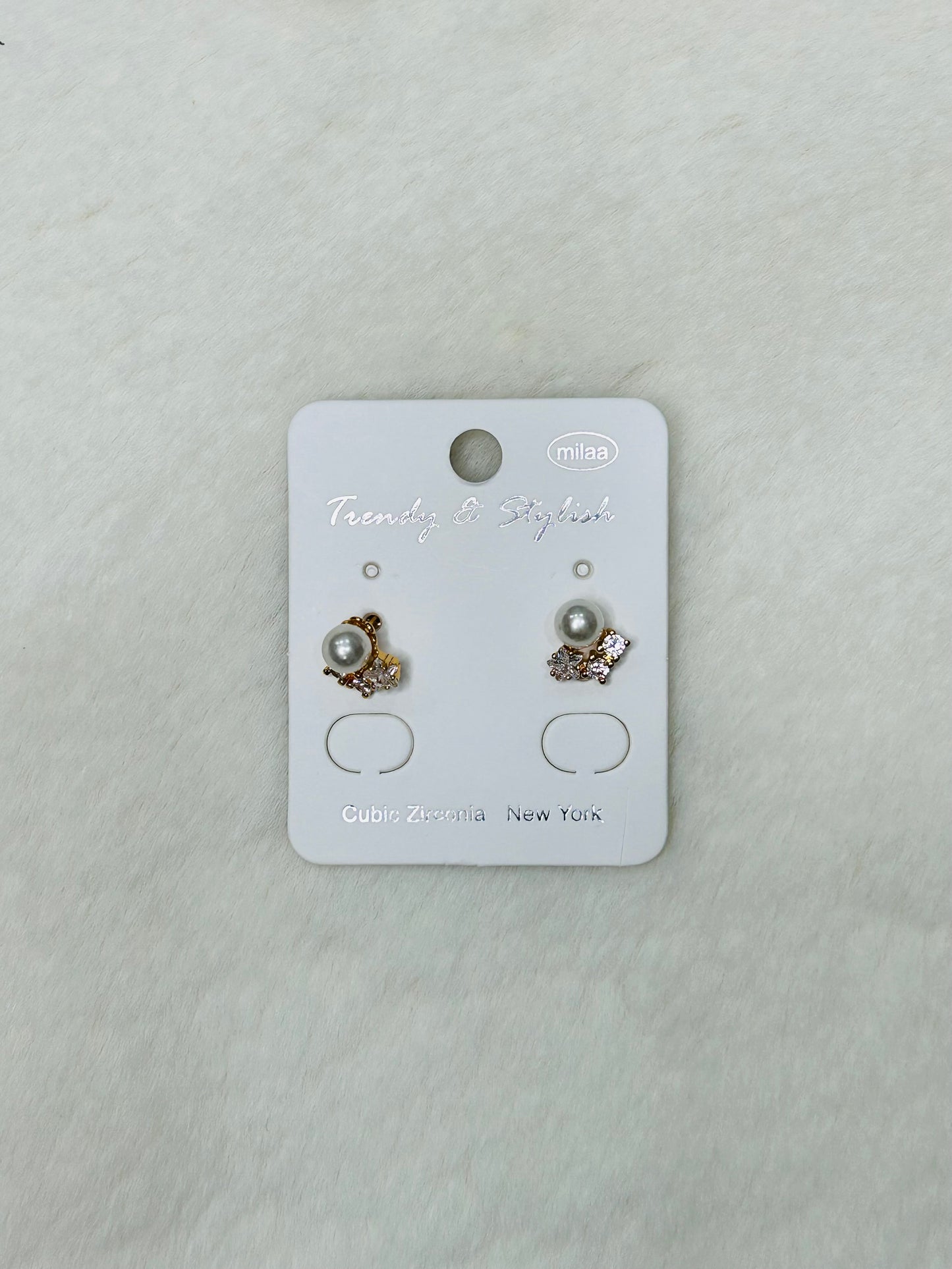 Ava Mini Pearl Statement Studs with Diamond Cluster Earrings