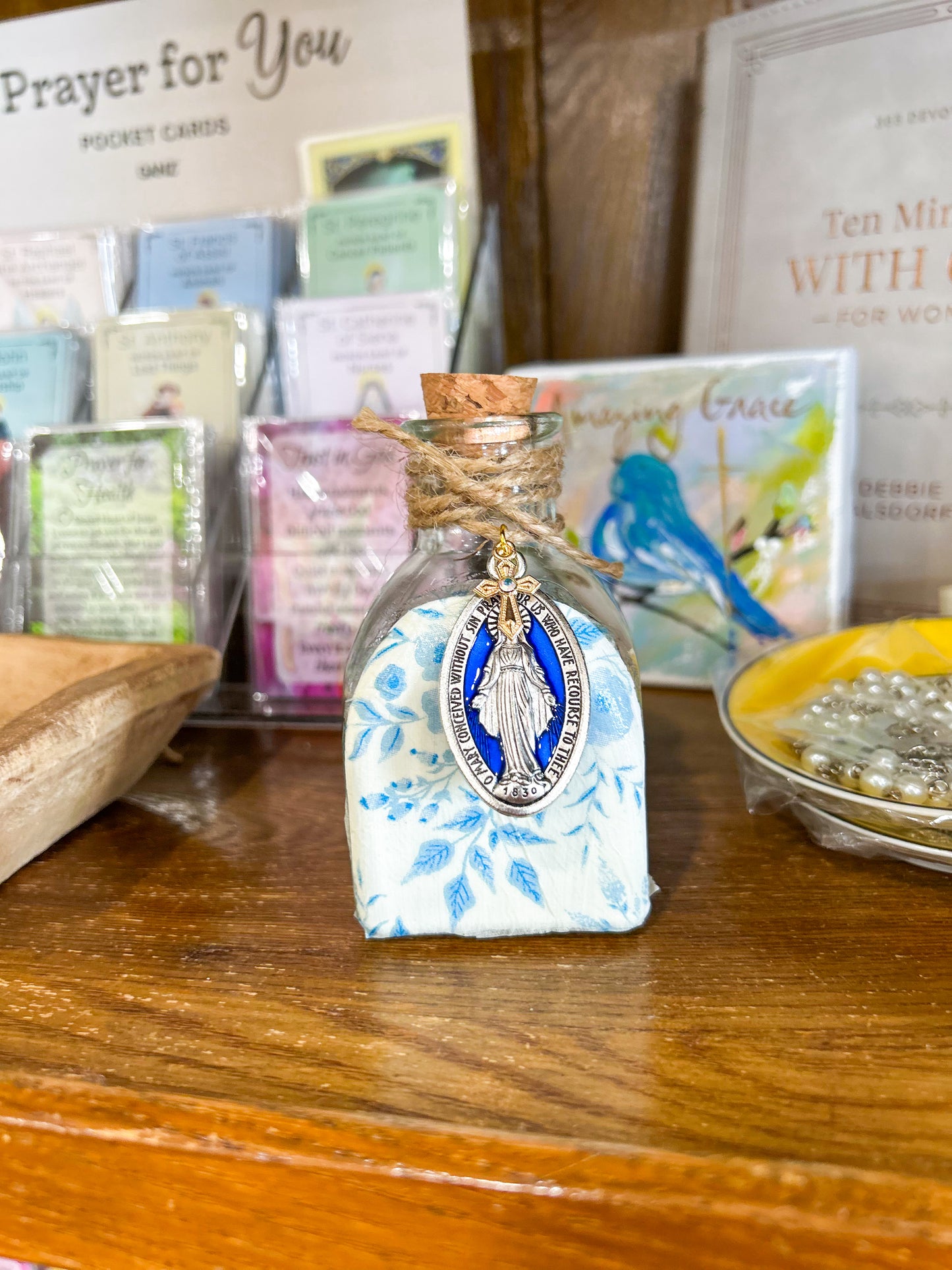 Light Blue Floral Bud Holy Water Container