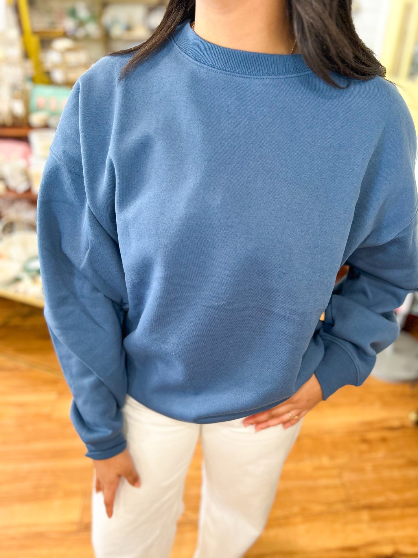 Fleece Crewneck Pullover Sweatshirt- Dusty Blue