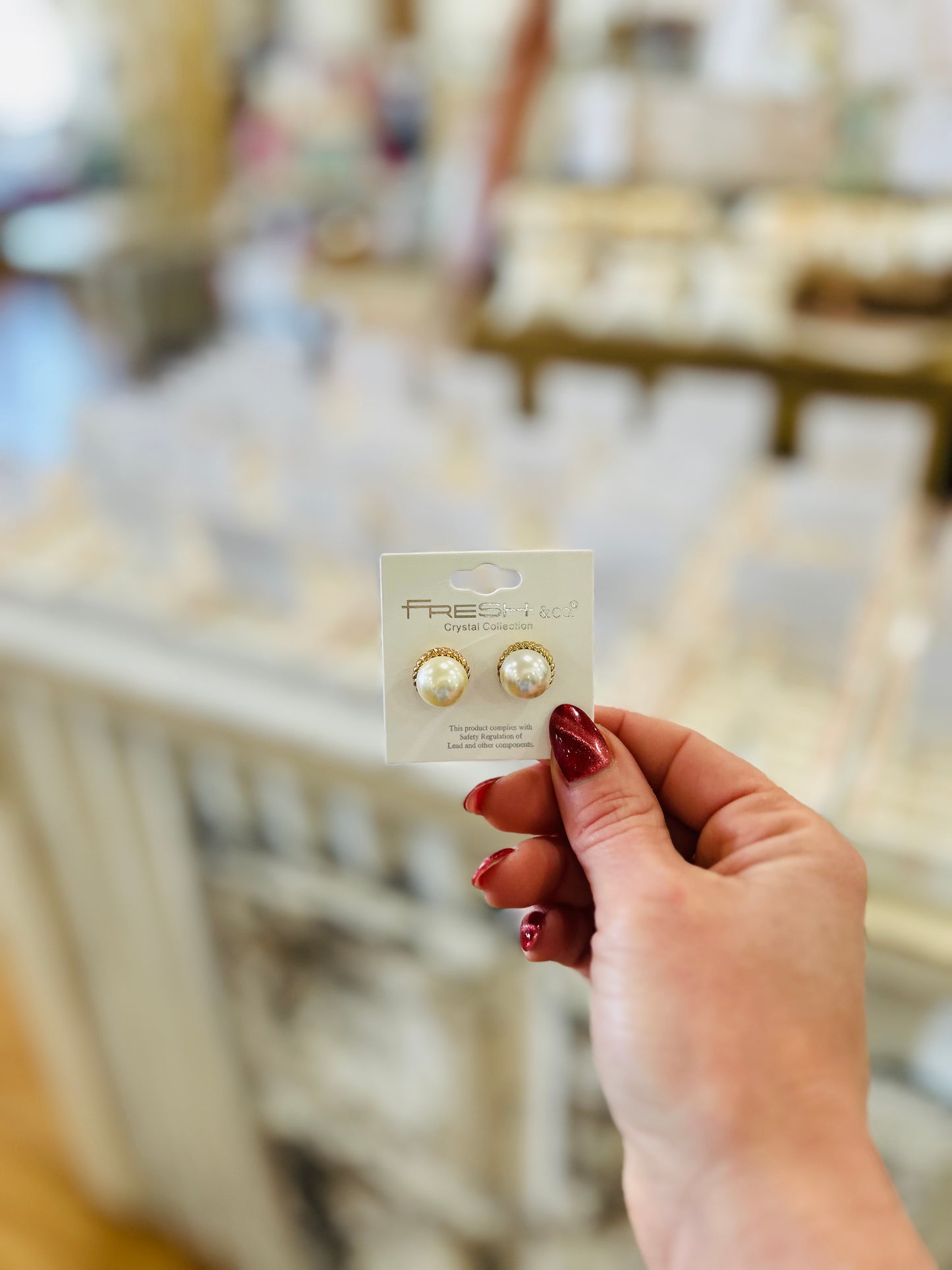 Fresh and Co. Pearl Earrings with Gold and Diamond Outline