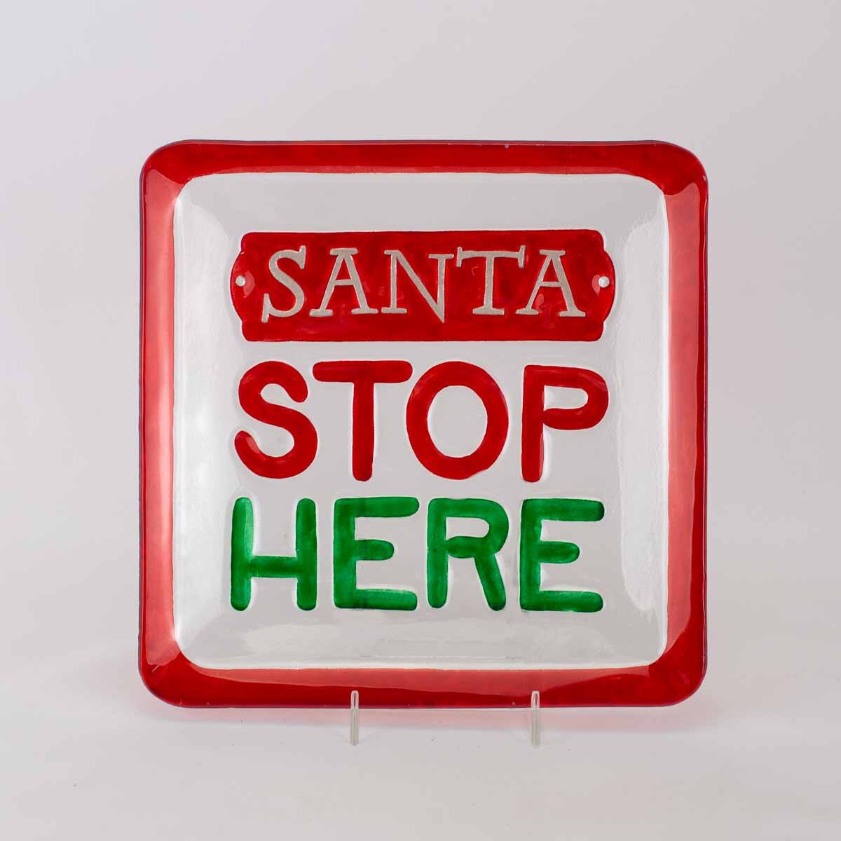 Santa Stop Here Glass Platter