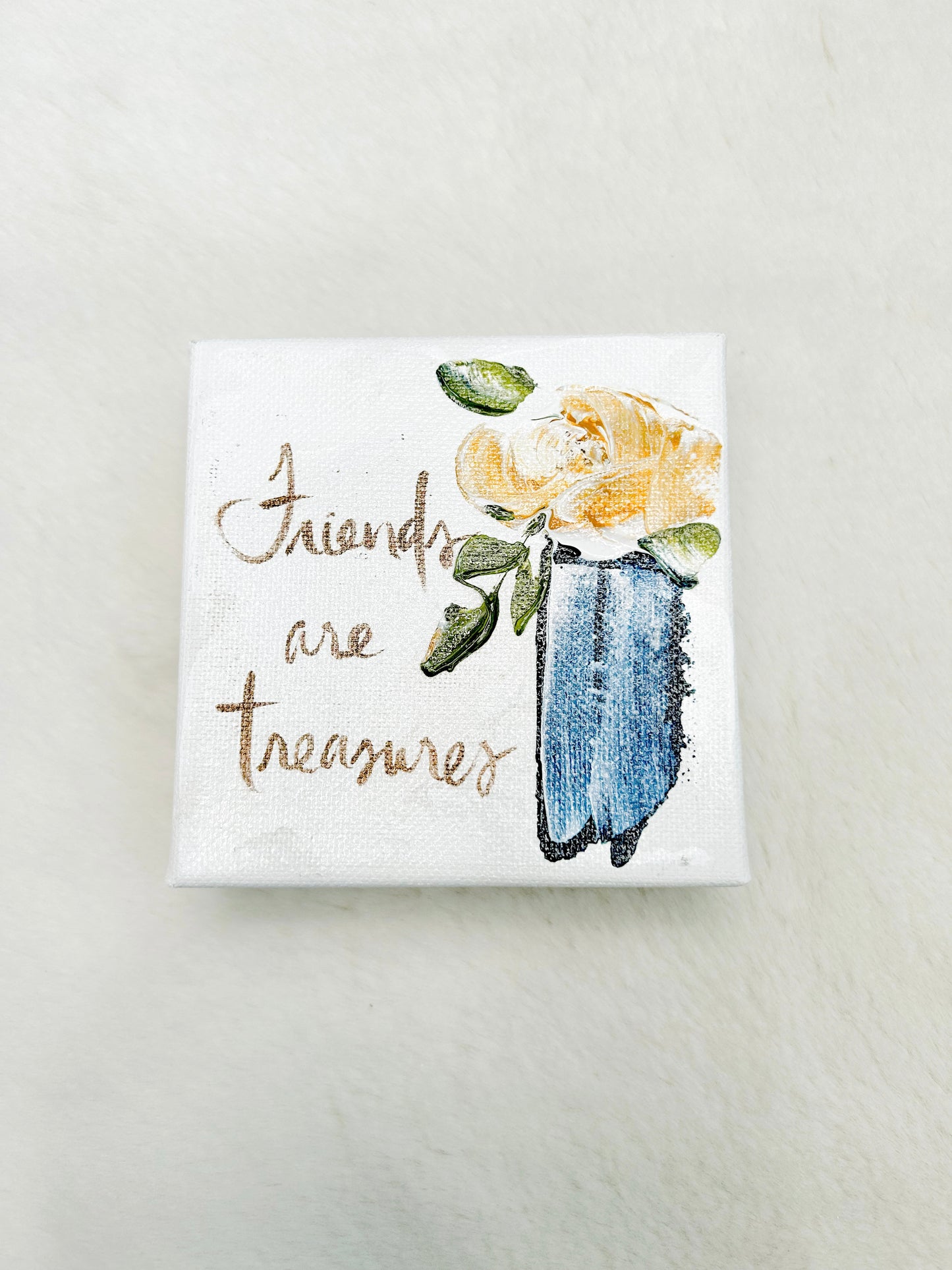 4x4 Friends Are Treasures Floral Vase Canvas Art