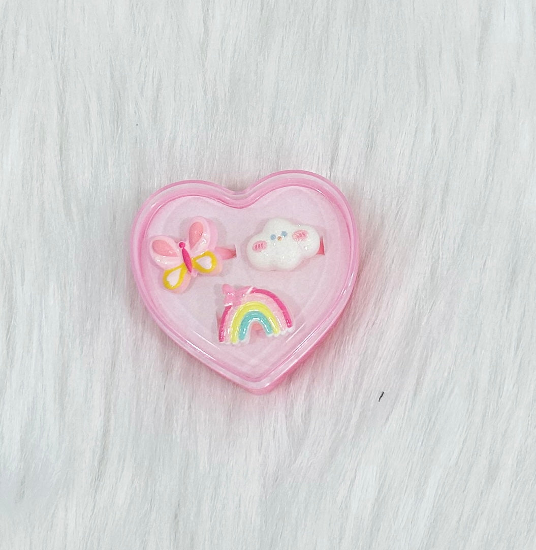 Heart Box Cute Character Kids Ring Set