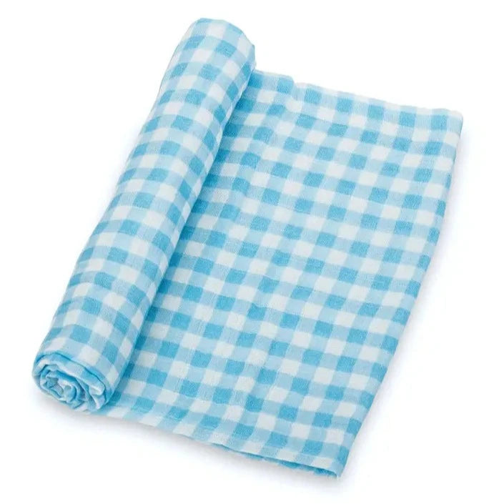 Lolly Banks Gingham Blue Baby Swaddle