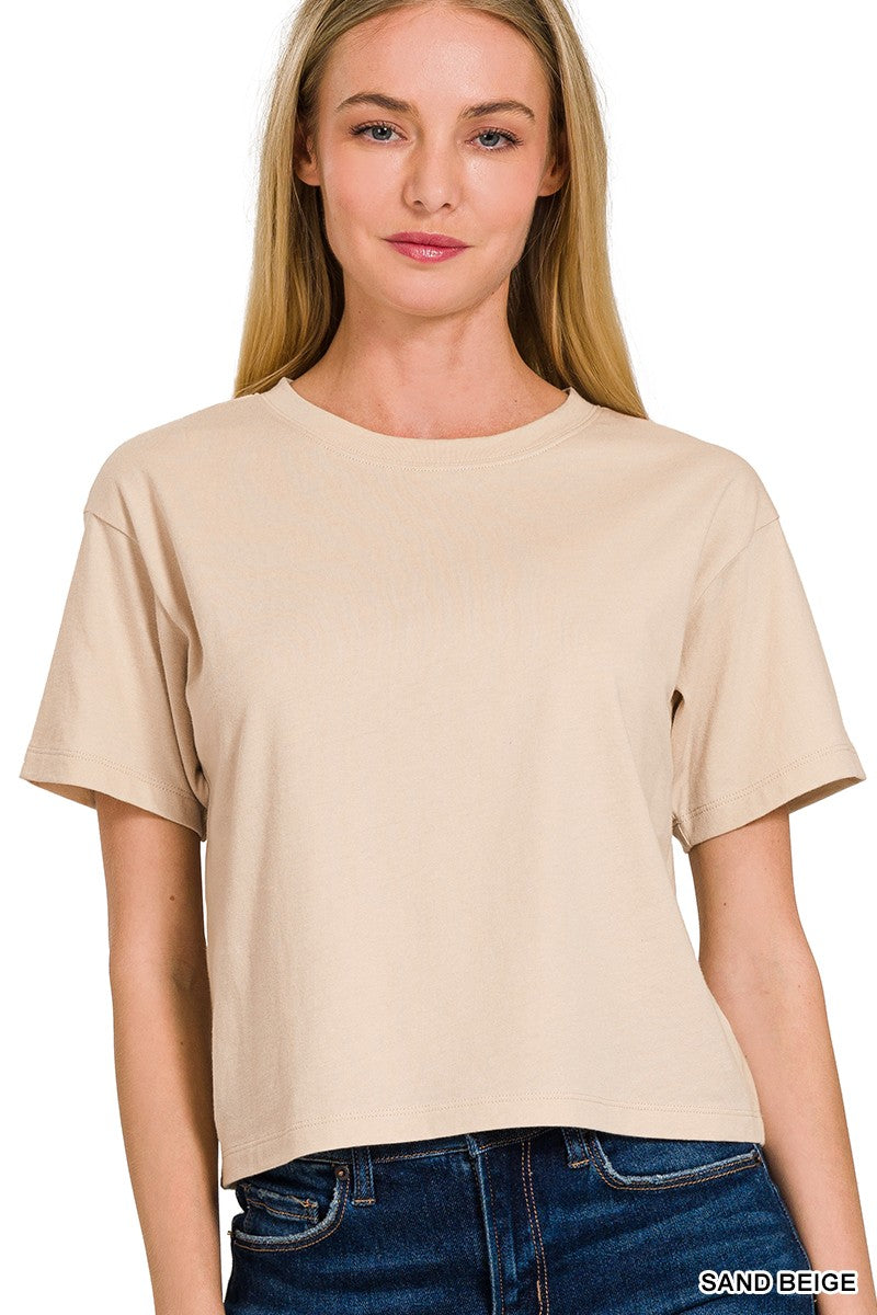 CT-3317Y Cotton Crew Neck Short Sleeve Cropped T-shirt