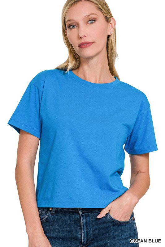CT-3317Y Cotton Crew Neck Short Sleeve Cropped T-shirt