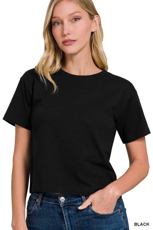 CT-3317Y Cotton Crew Neck Short Sleeve Cropped T-shirt