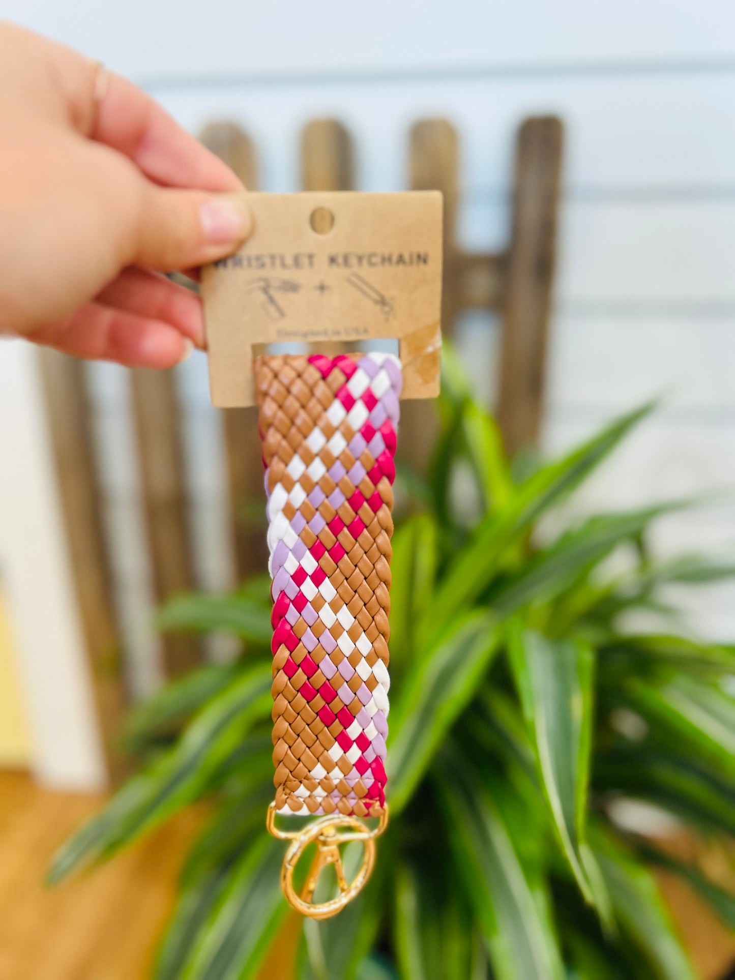Leather Woven Wristlet Keychain