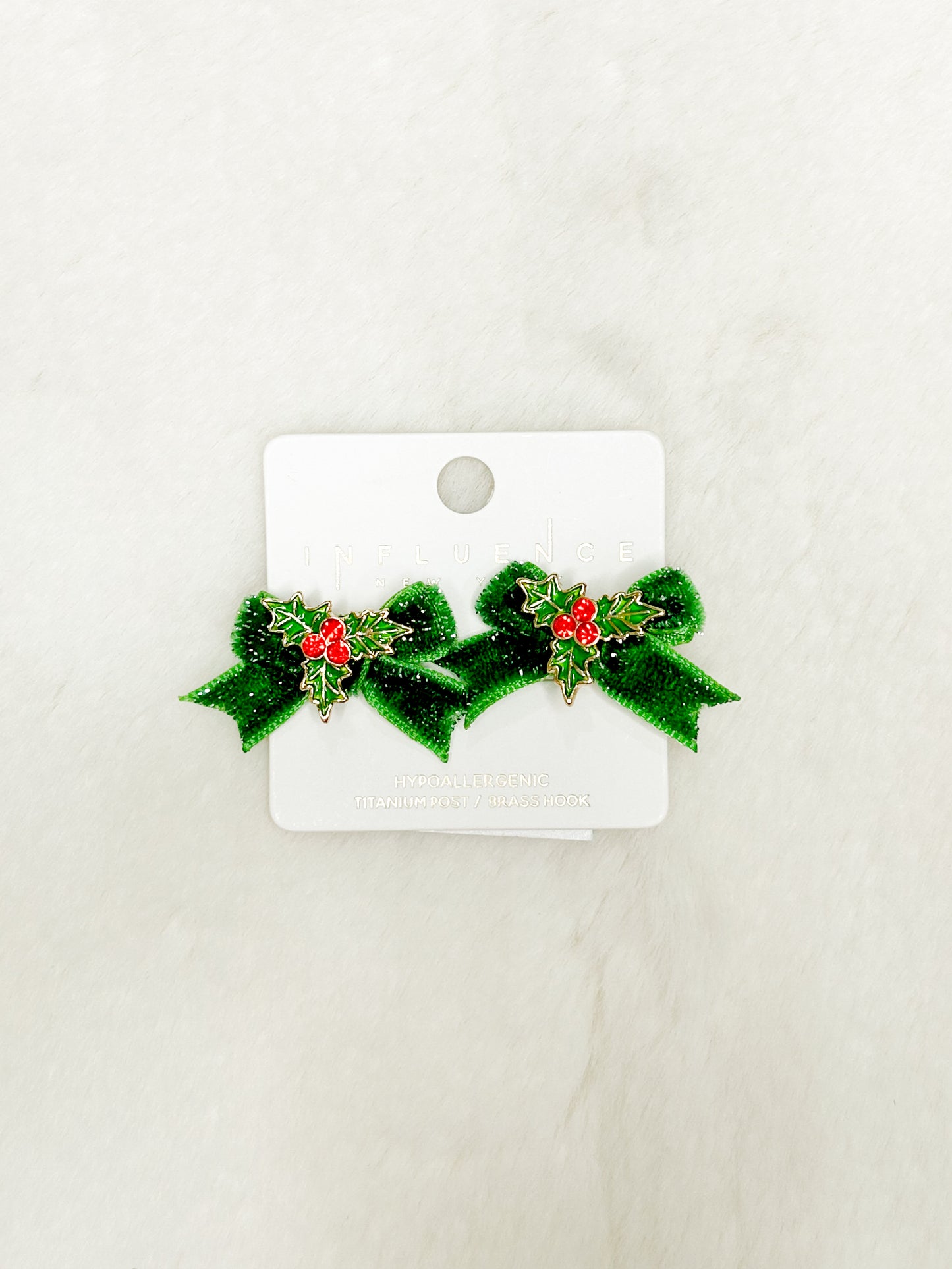 Kiss Me Under the Mistletoe Christmas Bow Earrings
