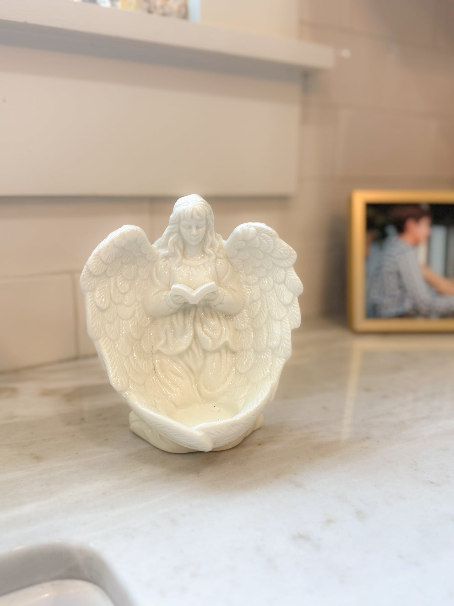 Peaceful Garden Angel Reading Bible Statue
