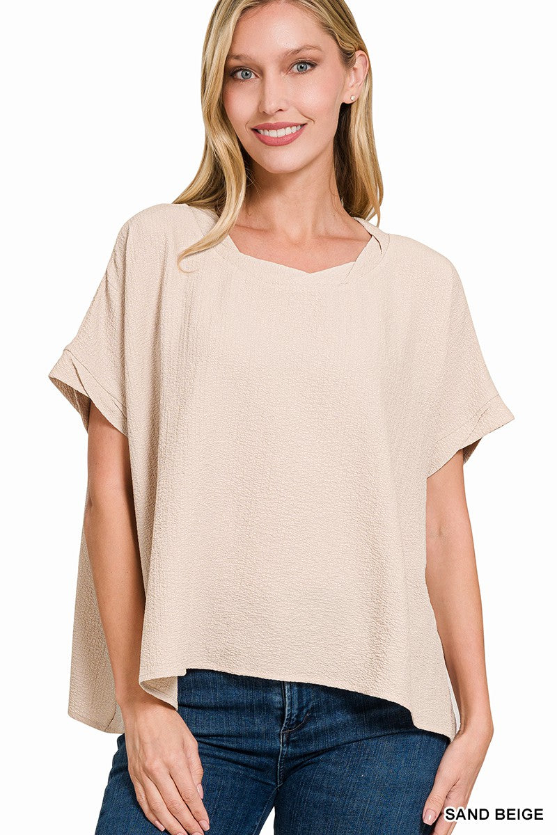 Woven Bubble Airflow Short Sleeve Top