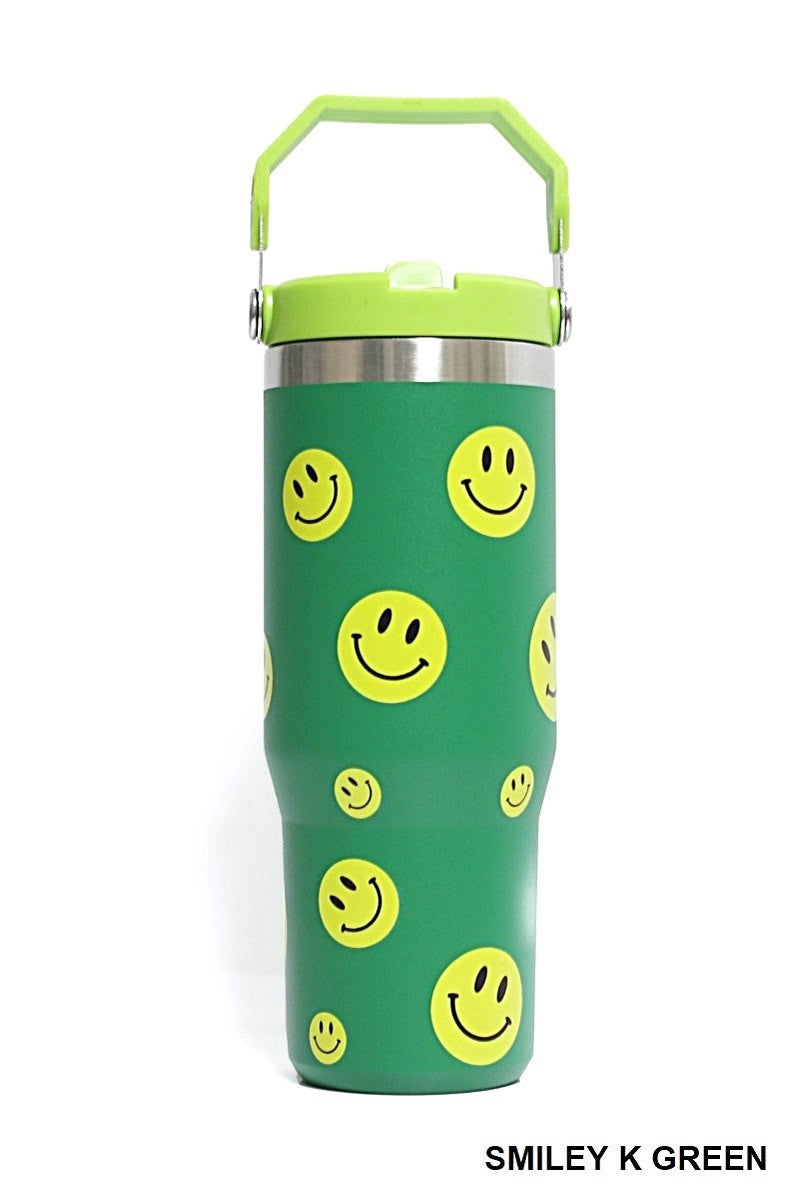 Smiley K Green Stainless Steel Straw Tumbler