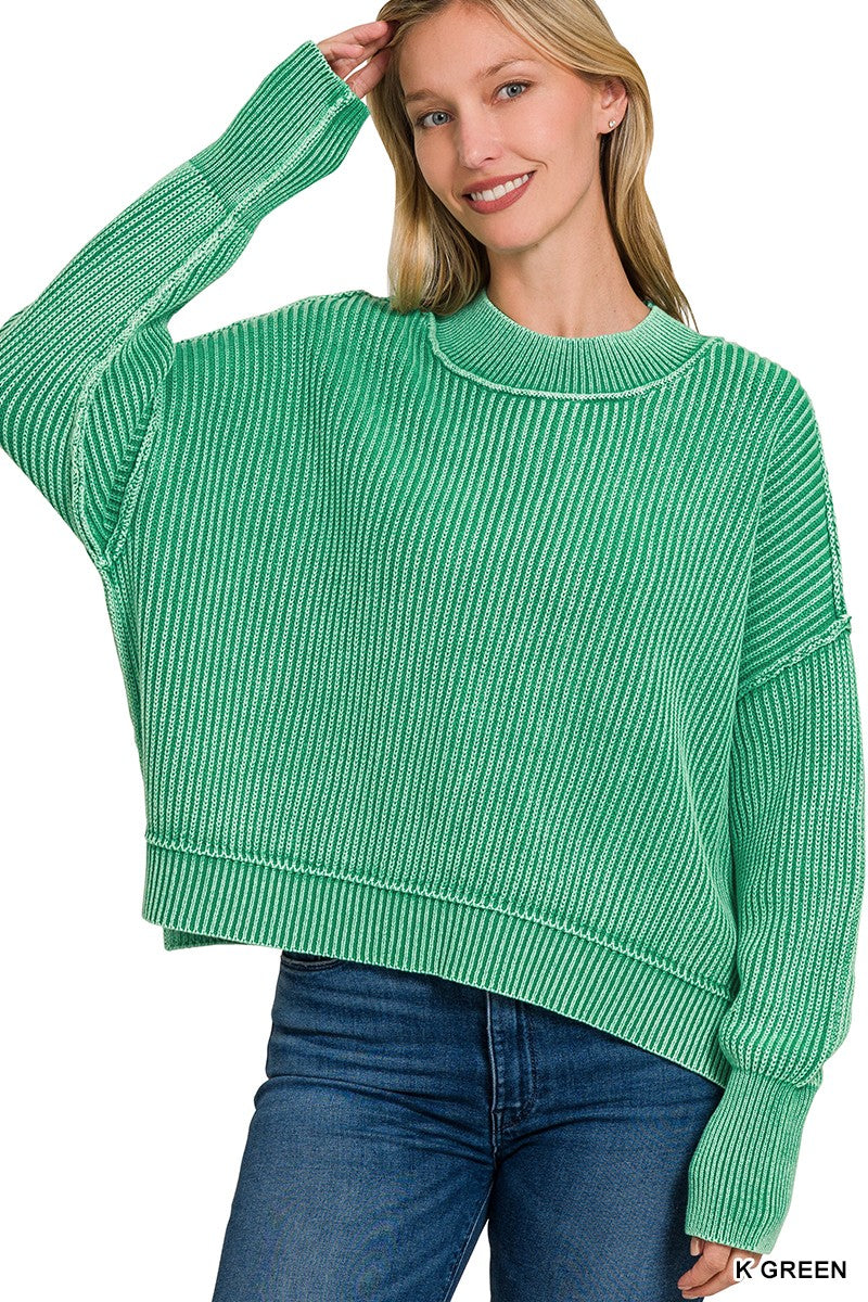 Washed Side Slit Oversized Sweater