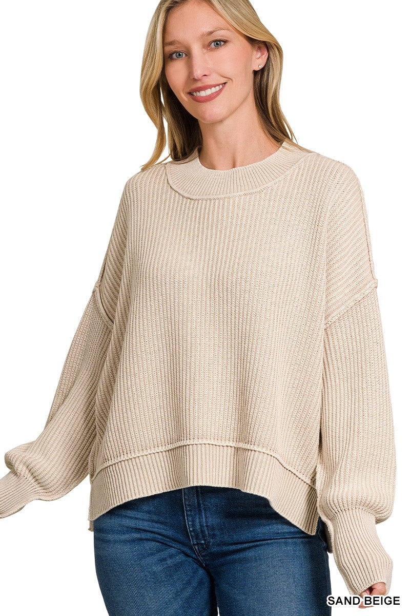 Washed Side Slit Oversized Sweater