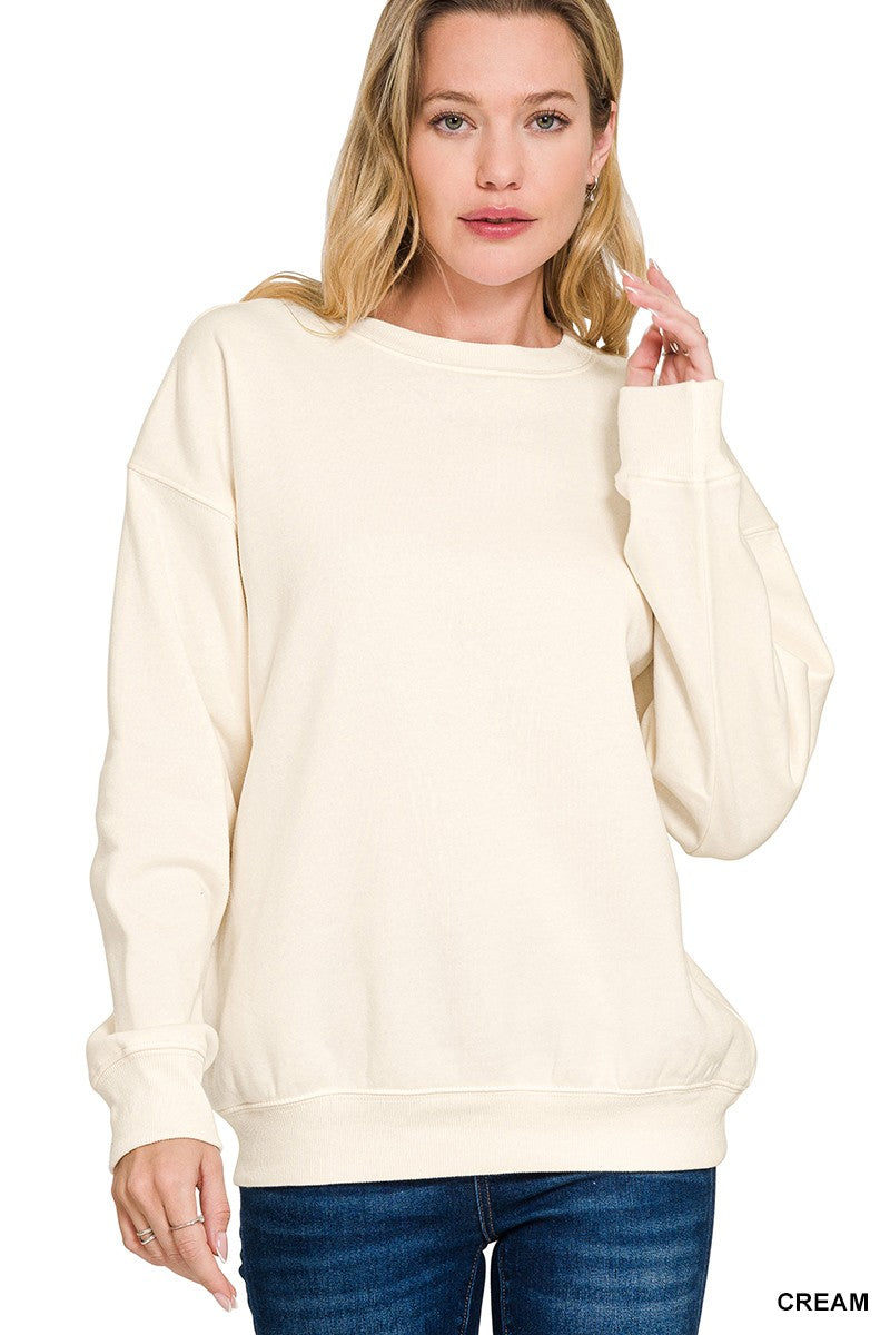 Fleece Crewneck Pullover Sweatshirt- Cream