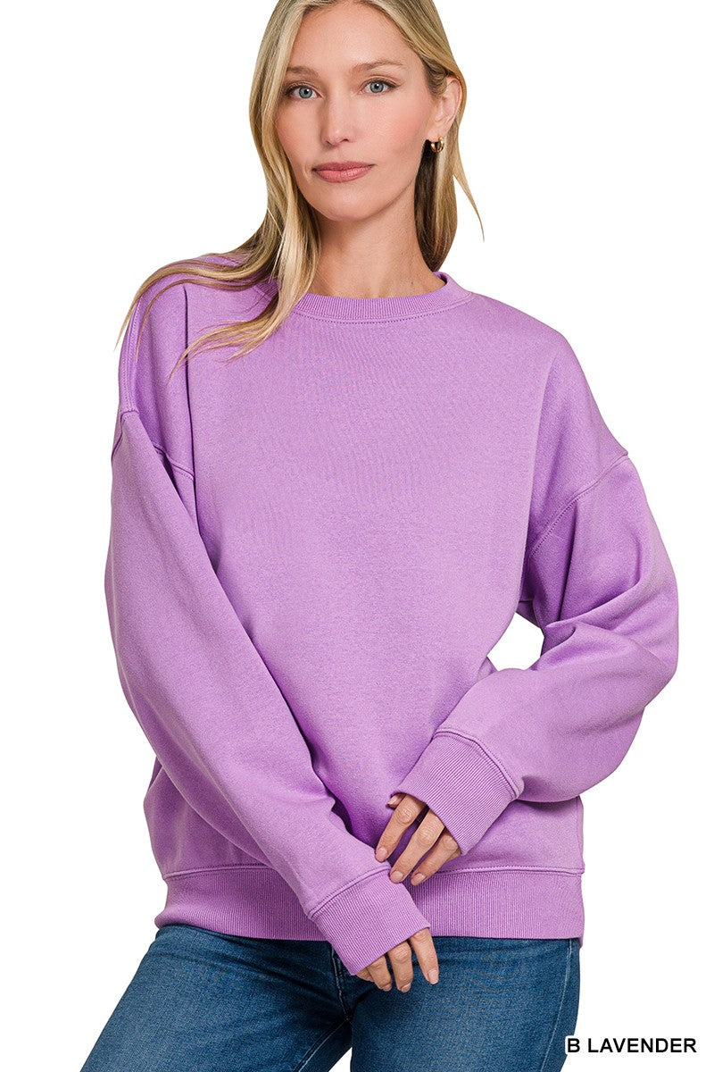 Fleece Crewneck Pullover Sweatshirt- Bright Lavender