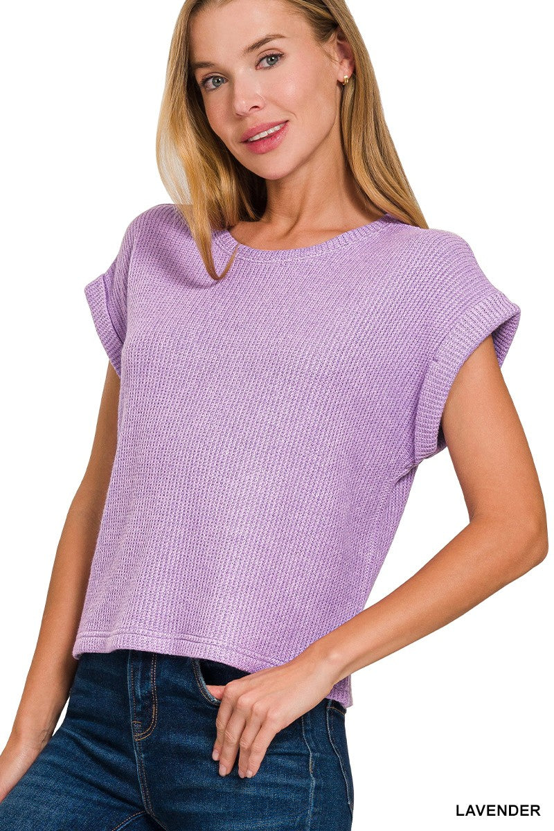 Short Sleeve Crew Neck Sweater - Lavender