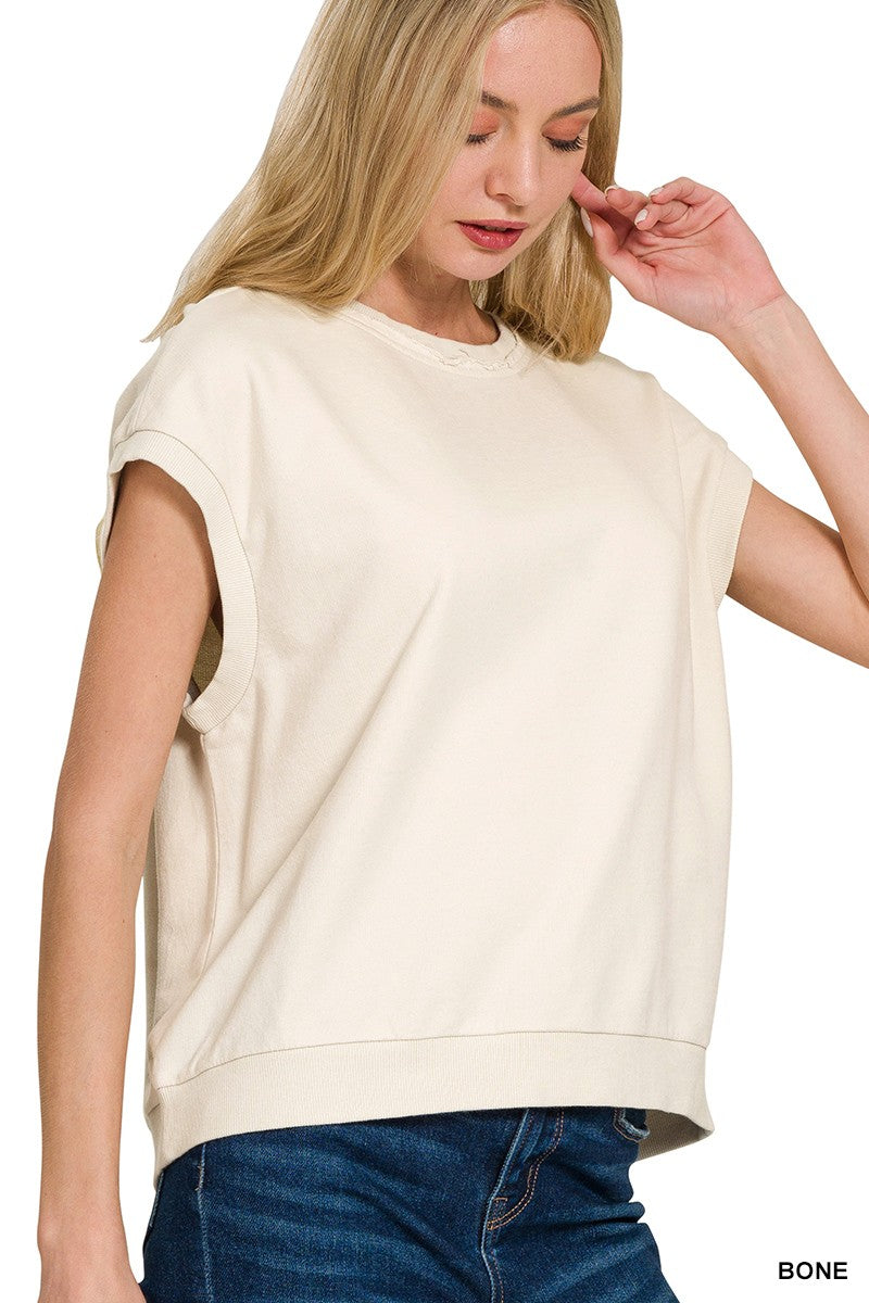 French Terry Sleeveless Top- Bone