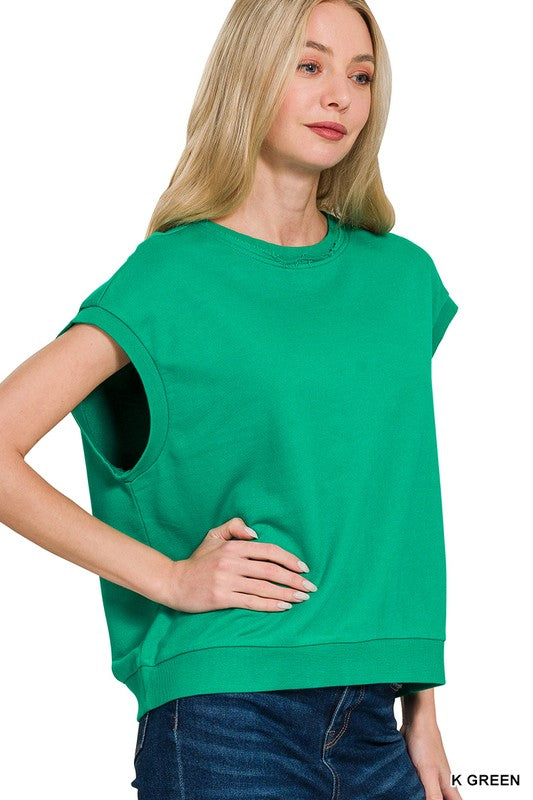 French Terry Sleeveless Top- Kelly Green