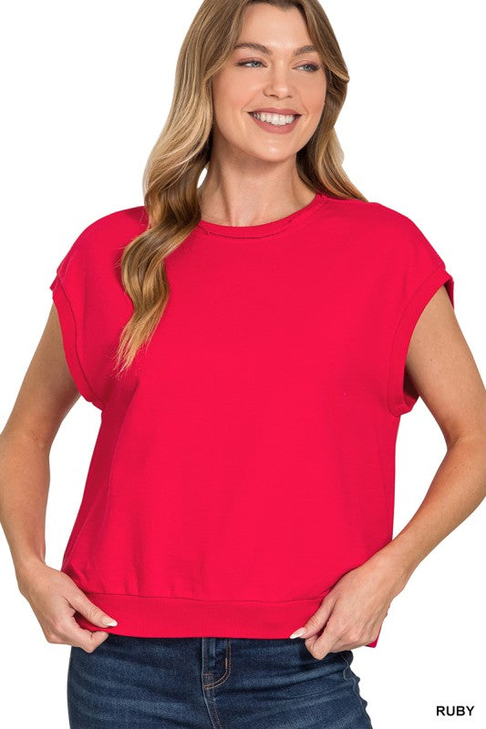 French Terry Sleeveless Top- Ruby