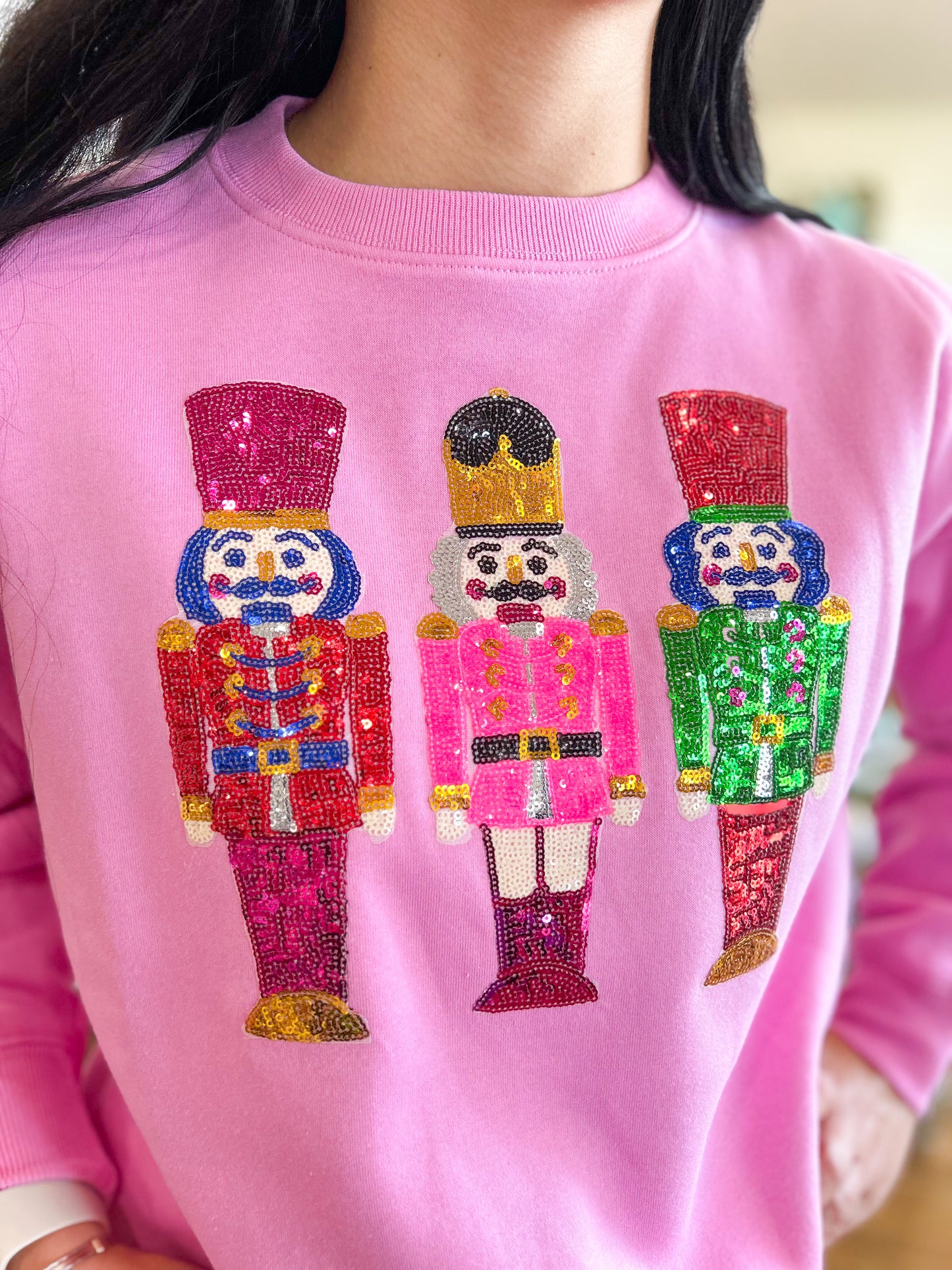 Sequin Nutcracker Trio Sweatshirt- Bubblegum Pink