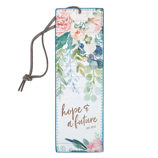 Bookmark Faux Leather Blue/ Floral Printed Hope & a Future