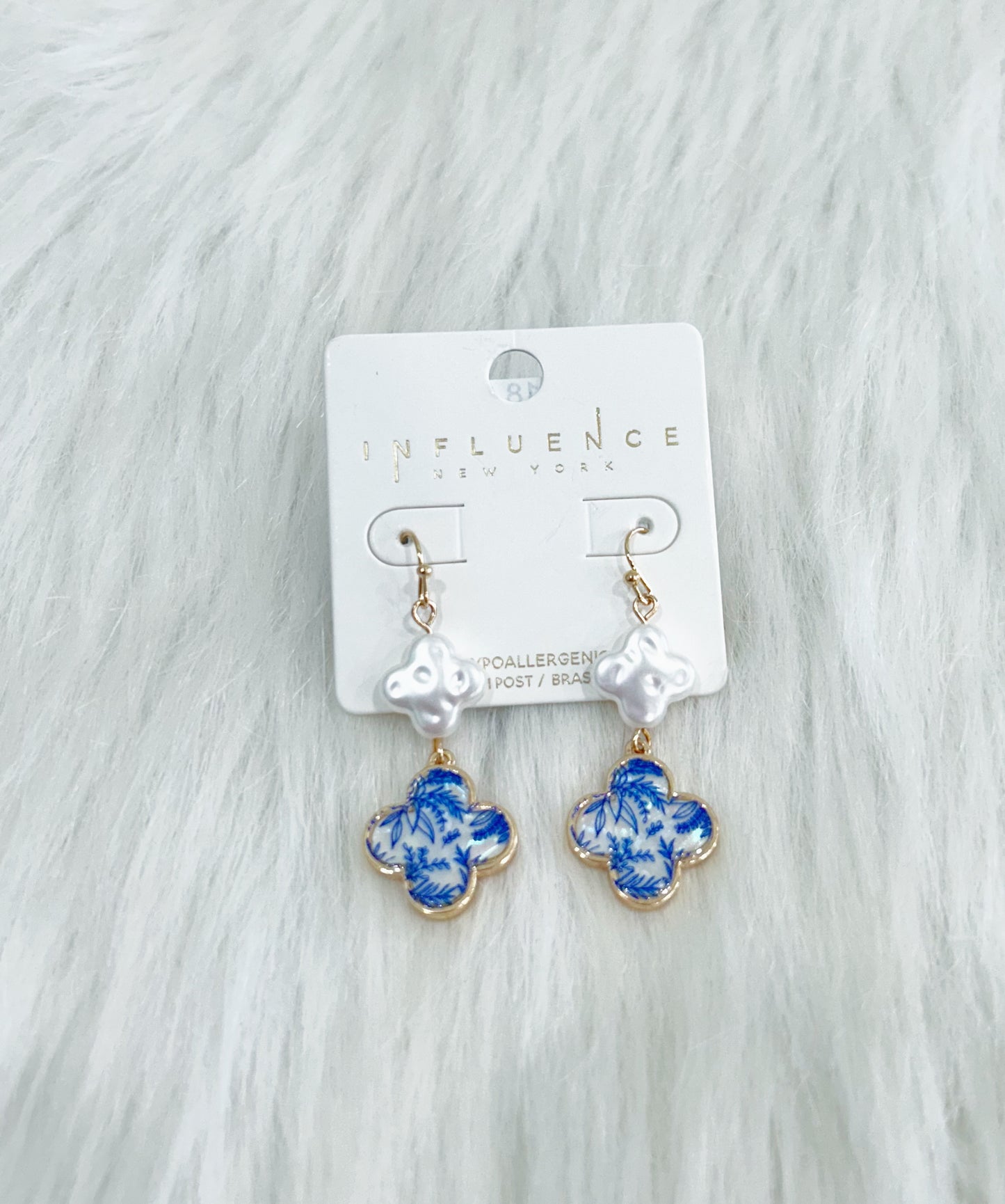 Blue Chinoiserie Clover Earrings