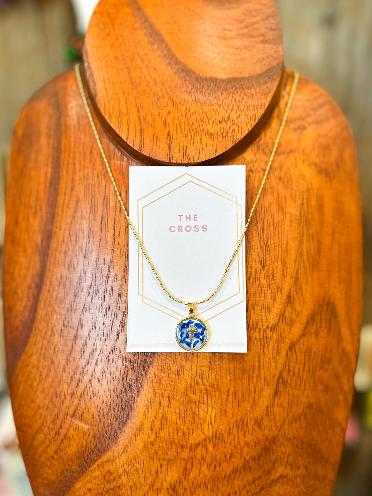 Harleigh Leonards Blue China and the Cross Necklace