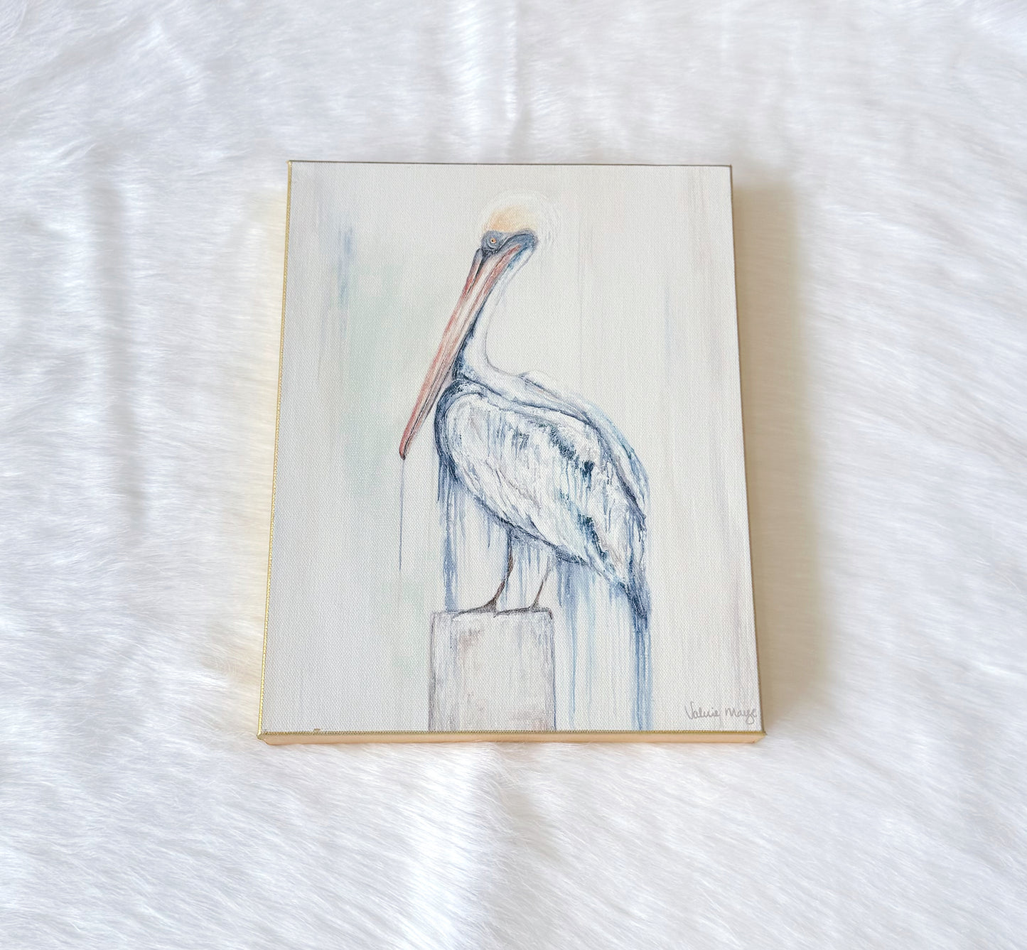 11x14 "Misty Blue Pelican" Matted Fine Art Reproduction