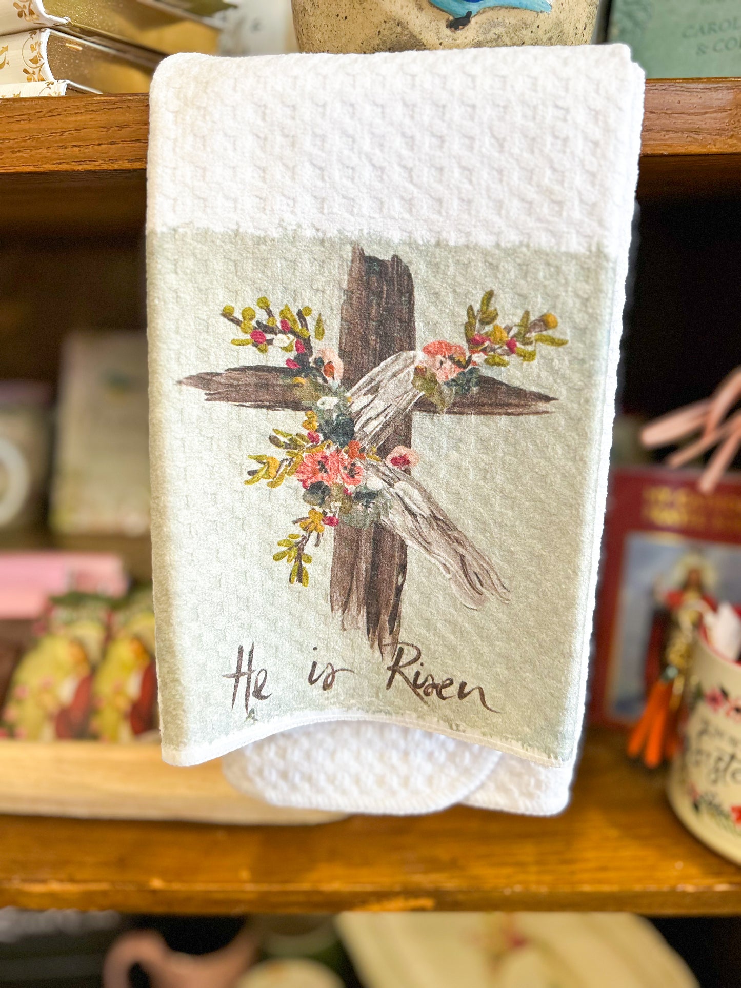 GA Cross He is Risen Tea Towel