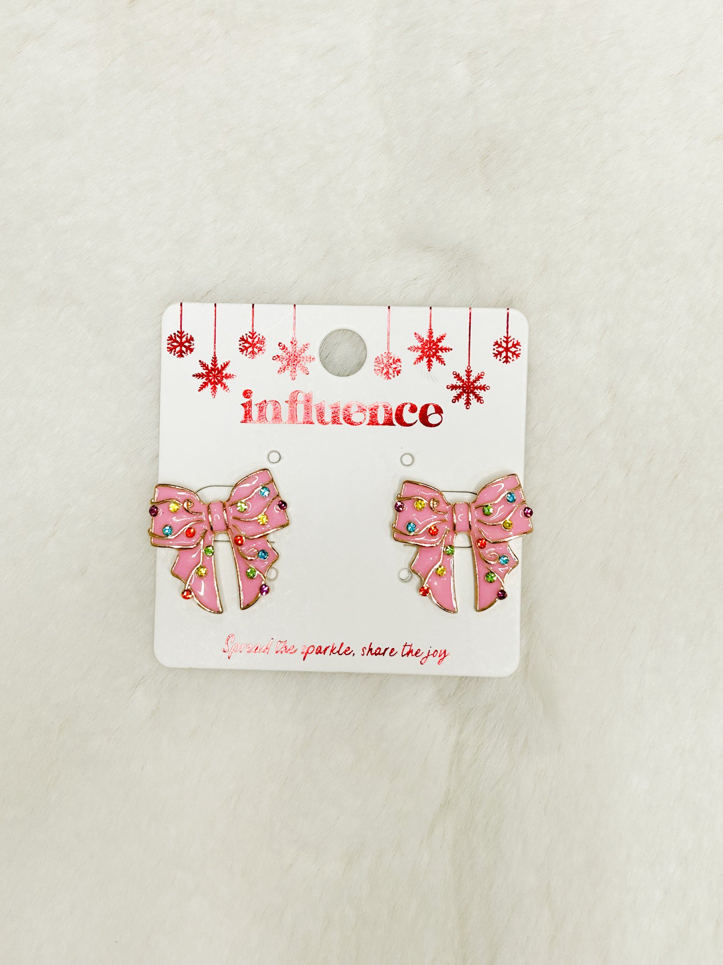 Diamonds In December Rhinestone Christmas Bow Earrings