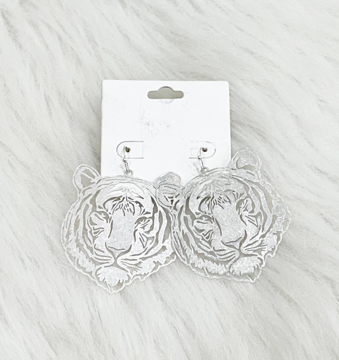 Sliver Tiger Face Earrings