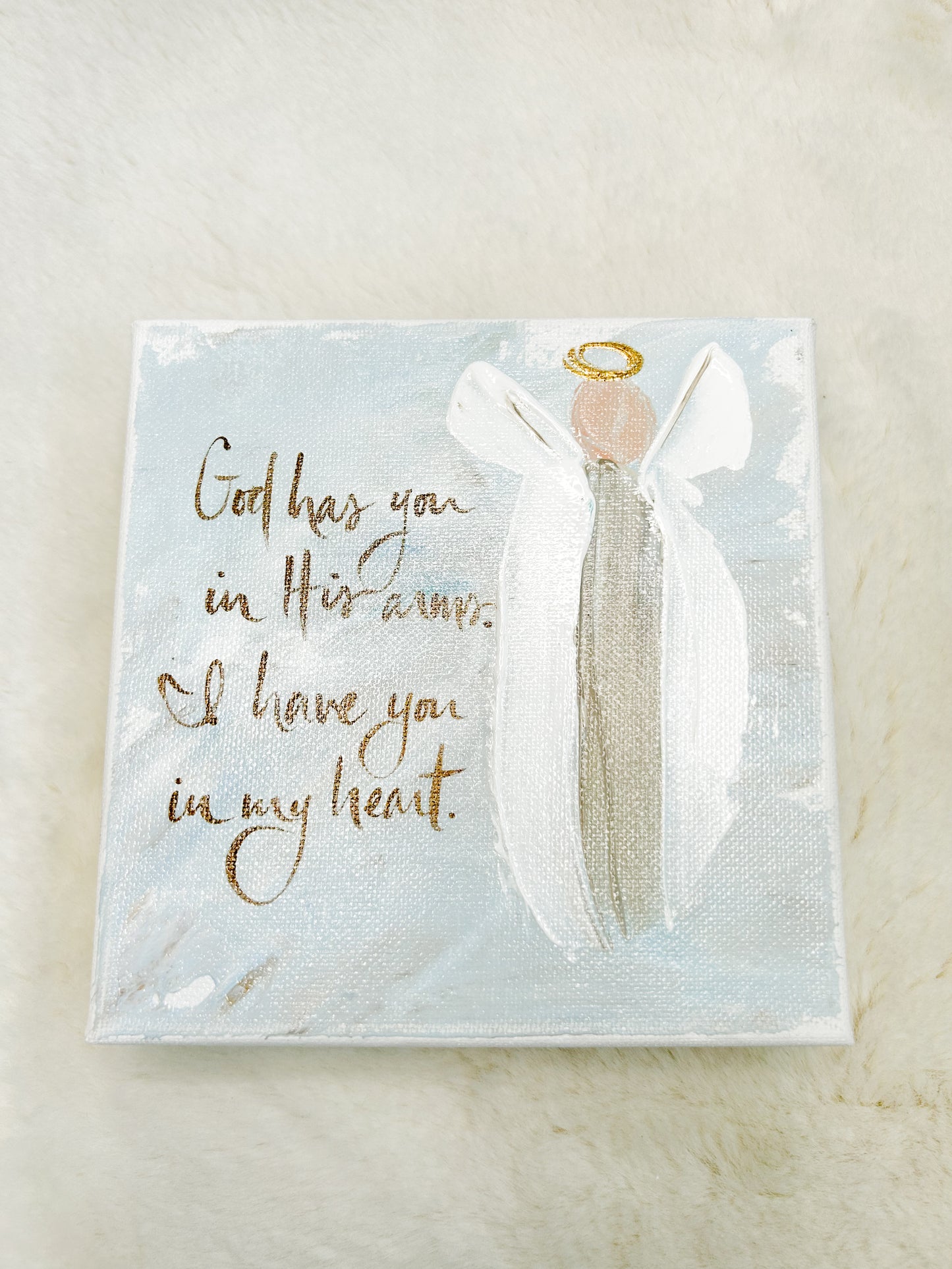 6x6 God Has You Angel with Blue Background