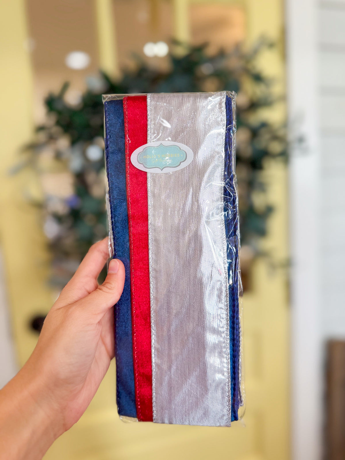 Game Day Classic Navy/Red/Silver Wreath Ribbon Trio Style
