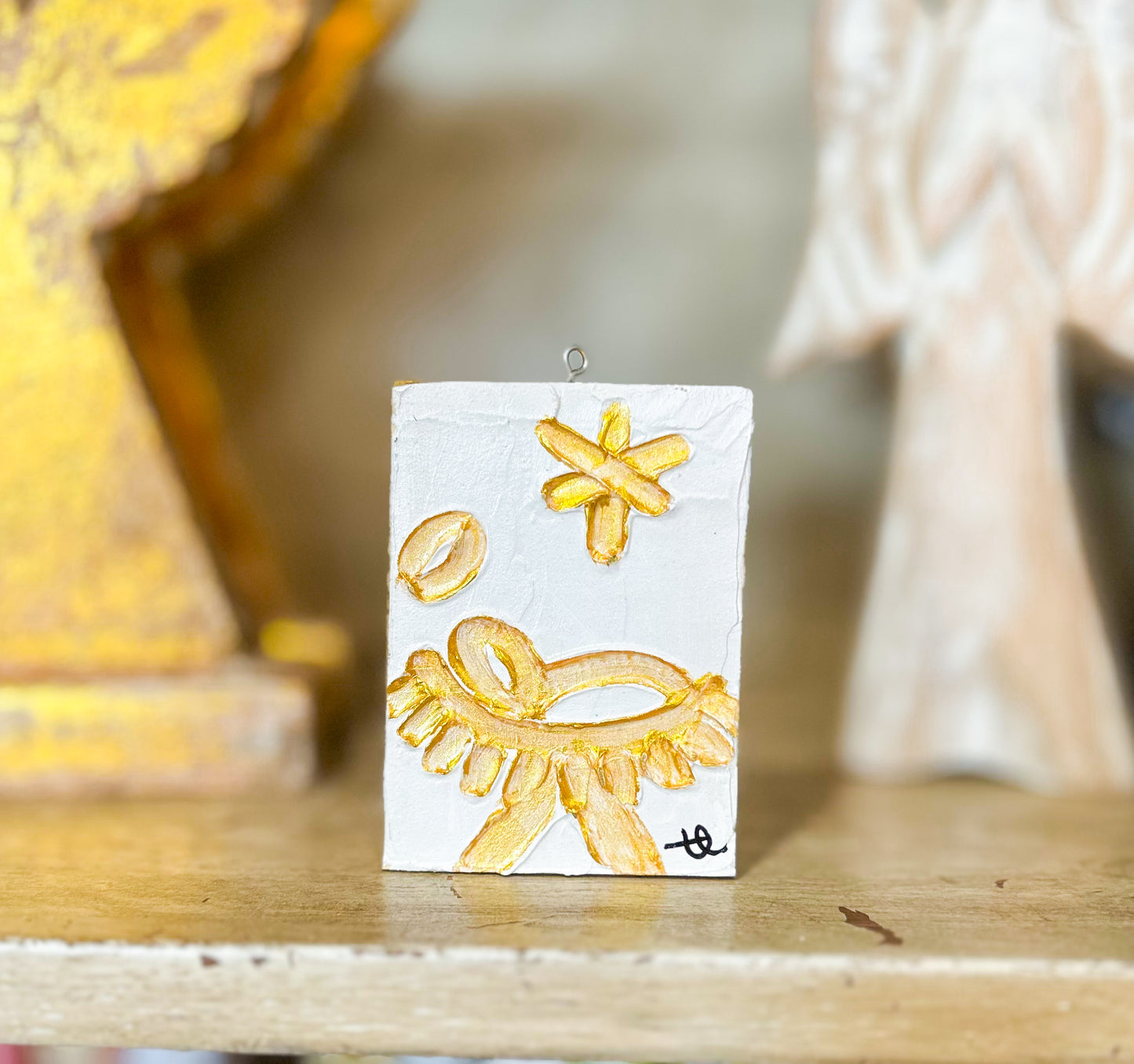 Mini Gold White Manger Wood Ornament