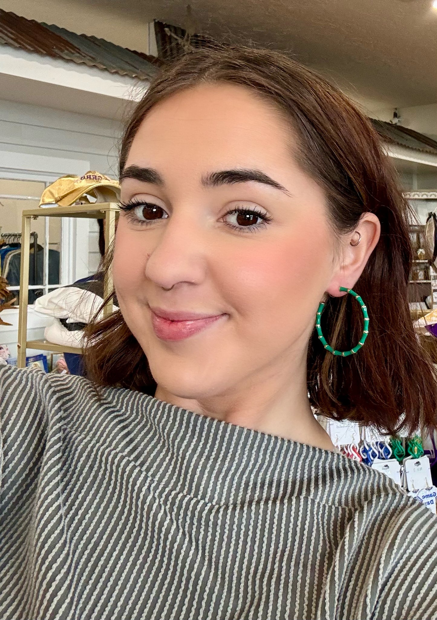Green Hoop Earrings