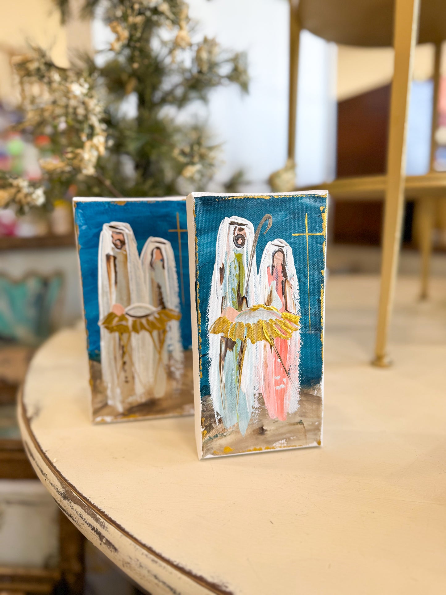 4x8 Navy Blue Holy Night Nativity — Hand-Painted Art