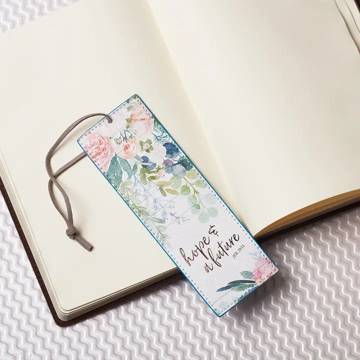 Bookmark Faux Leather Blue/ Floral Printed Hope & a Future