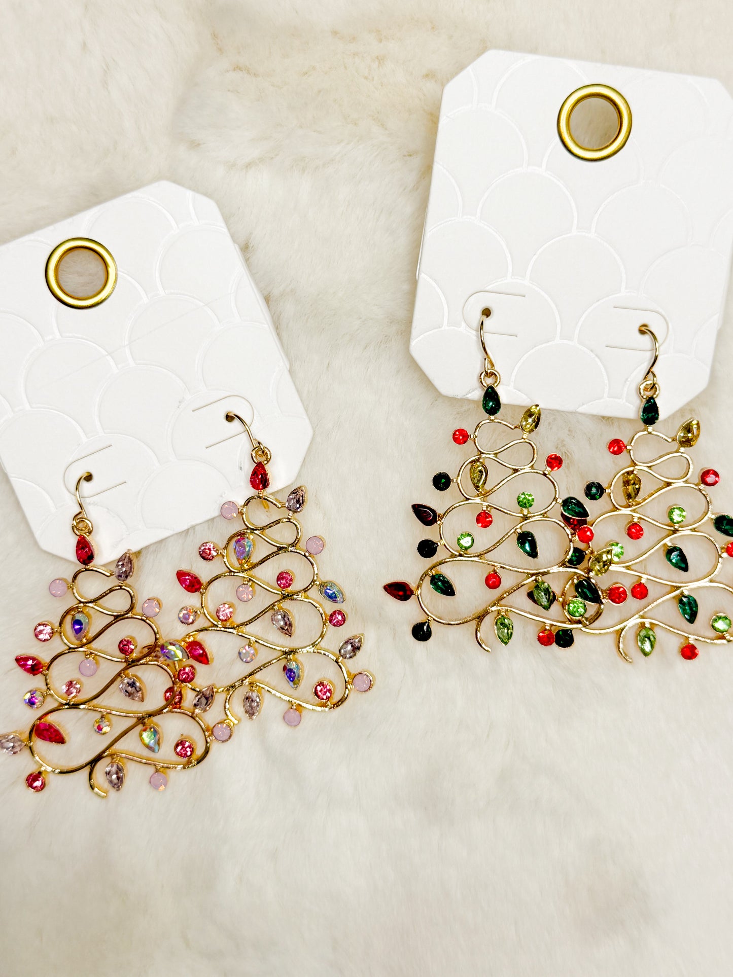 Trimmed & Twinkling Hanging Rhinestone Christmas Tree Earrings