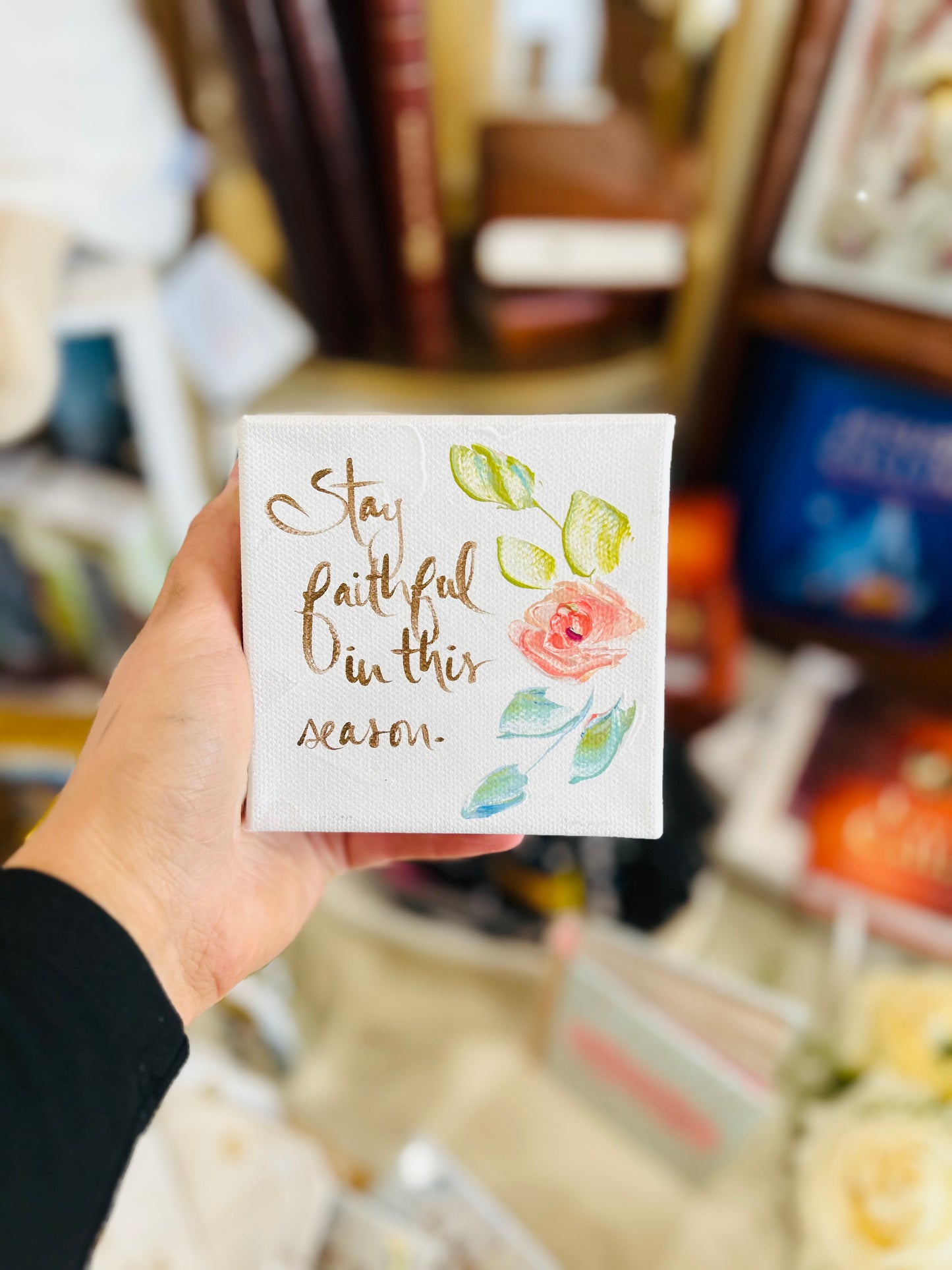 4x4 Stay Faithful in This Season with Pink Flower Canvas Art