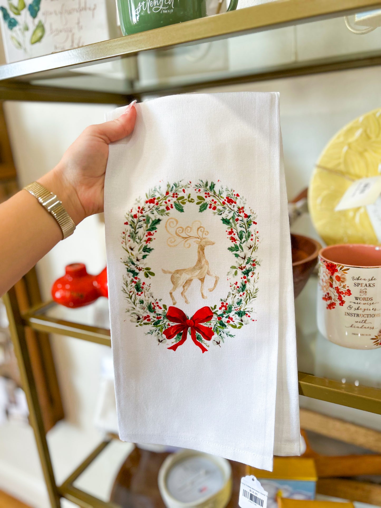 Prancing Holiday Reindeer Hand Towel