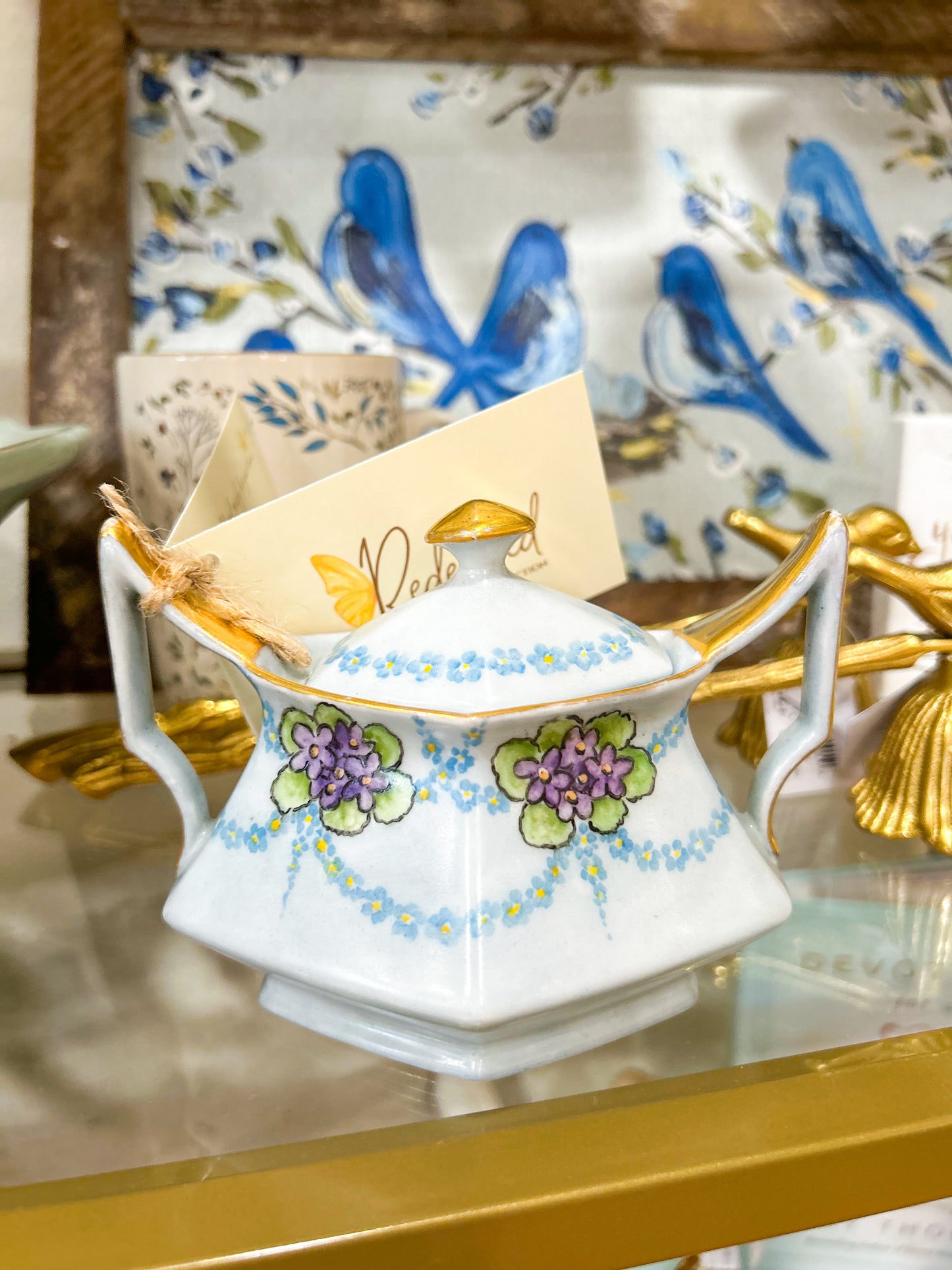 Light Blue and Gold Floral Vintage Teapot