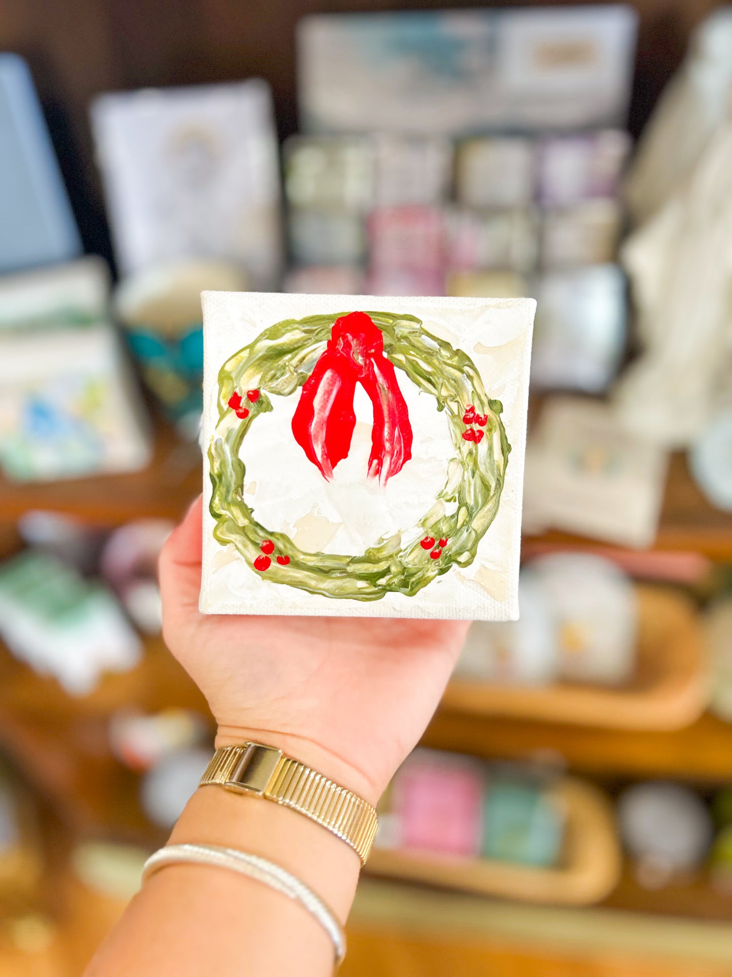 4x4 Christmas Reef with Tan/White Background Canvas Art